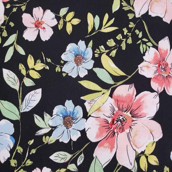 Rafaella Dress Fit & Flare Black Floral Short Sleeve Size Medium M Faux Wrap - Picture 4 of 9